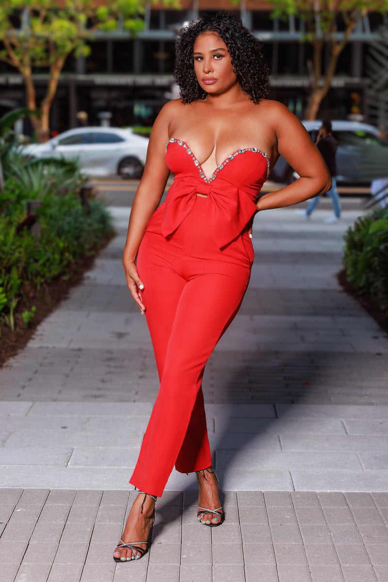 Red Diamond Bustier Pants Set