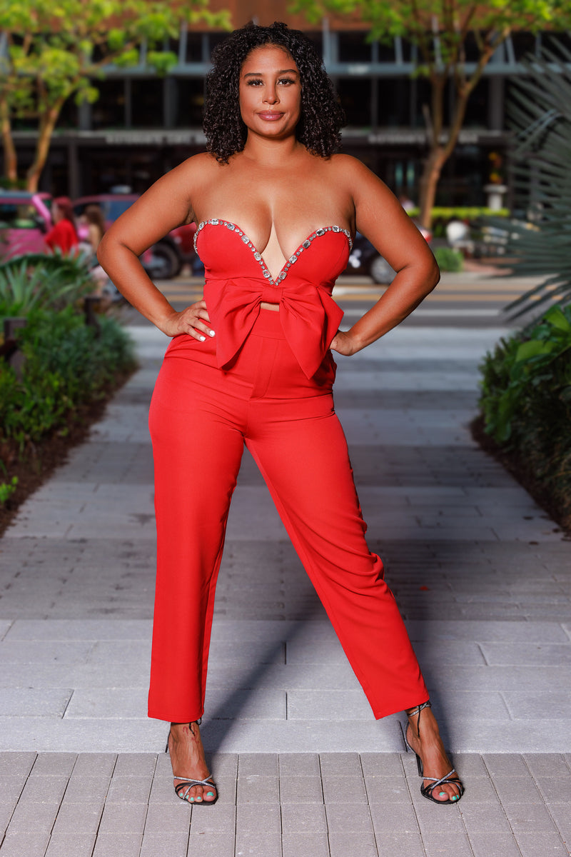 Red Diamond Bustier Pants Set