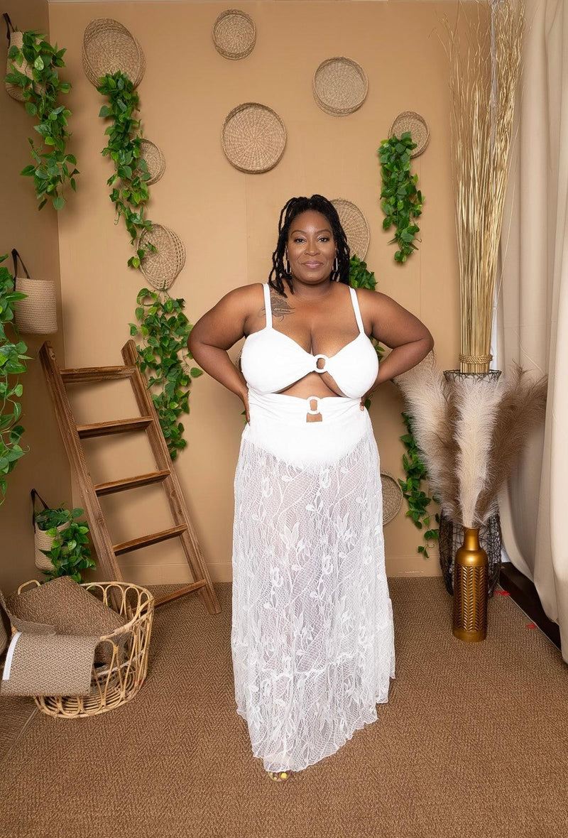 Aryanna Plus Size Lace Mesh White See-Through Dress - REBEL PLUSH BOUTIQUE