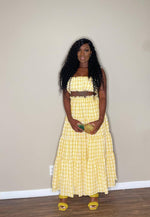 yellow and white checkered skirt set